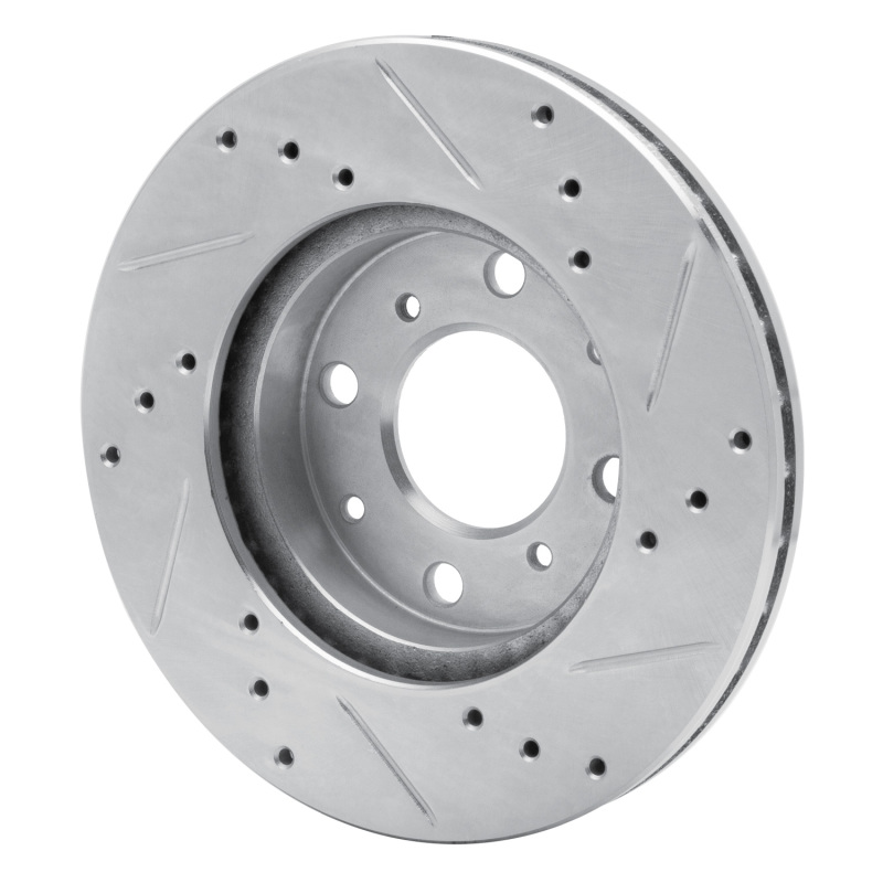 Honda Civic Brake Rotor (1) - Front Left - R1 Concepts - Drilled & Slotted - Silver - `90-`00